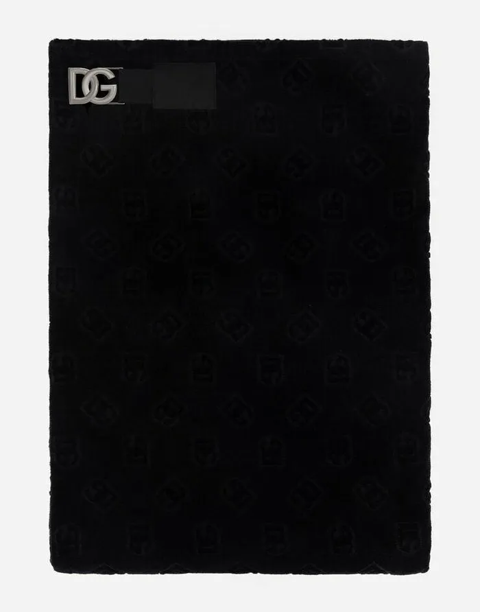 Dolce and Gabbana Beachwear Men Cotton Jacquard Beach Towel With DG Monogram Black Dolce and Gabbana Beachwear Men Cotton Jacquard Beach Towel With DG Monogram Black