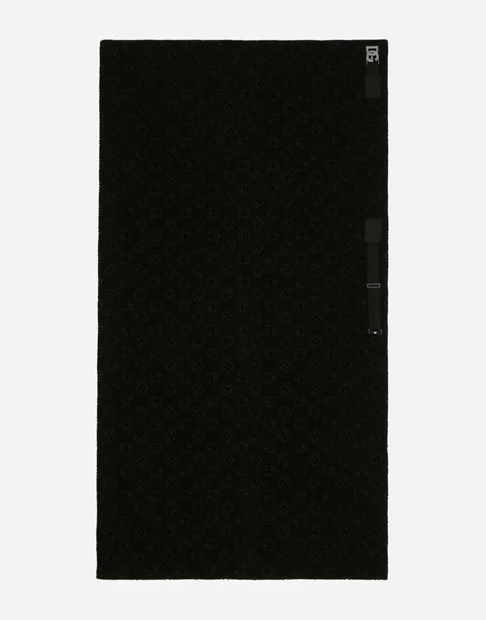 Dolce and Gabbana Beachwear Men Cotton Jacquard Beach Towel With DG Monogram Black Dolce and Gabbana Beachwear Men Cotton Jacquard Beach Towel With DG Monogram Black