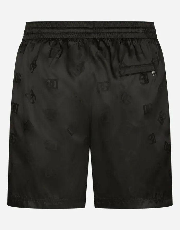 Dolce and Gabbana Beachwear Men Midlength Jacquard Swim Trunks With DG Monogram Black Dolce and Gabbana Beachwear Men Midlength Jacquard Swim Trunks With DG Monogram Black