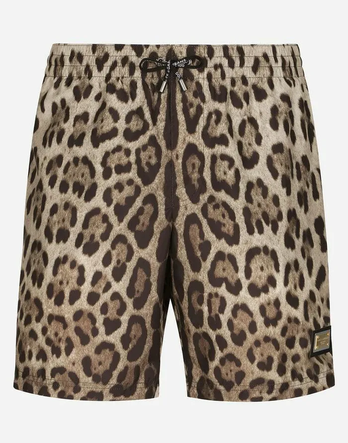 Dolce and Gabbana Beachwear Men Midlength Swim Trunks With Leopard Print Animal Print Dolce and Gabbana Beachwear Men Midlength Swim Trunks With Leopard Print Animal Print