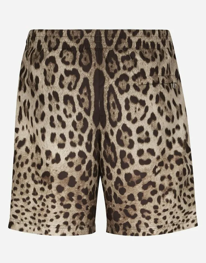 Dolce and Gabbana Beachwear Men Midlength Swim Trunks With Leopard Print Animal Print