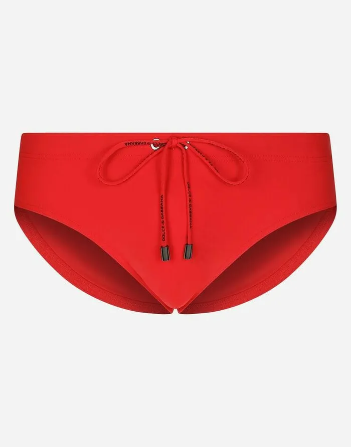 Dolce and Gabbana Beachwear Men Swim Briefs With Highcut Leg And Branded Rear Waistband Red Dolce and Gabbana Beachwear Men Swim Briefs With Highcut Leg And Branded Rear Waistband Red