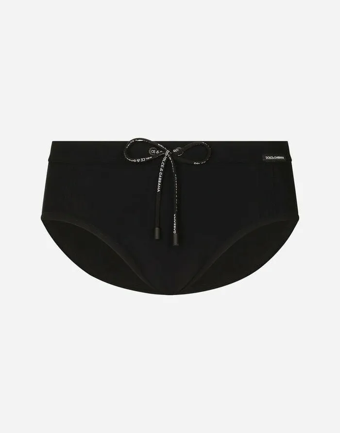 Dolce and Gabbana Beachwear Men Swim Briefs With Topstitching Black