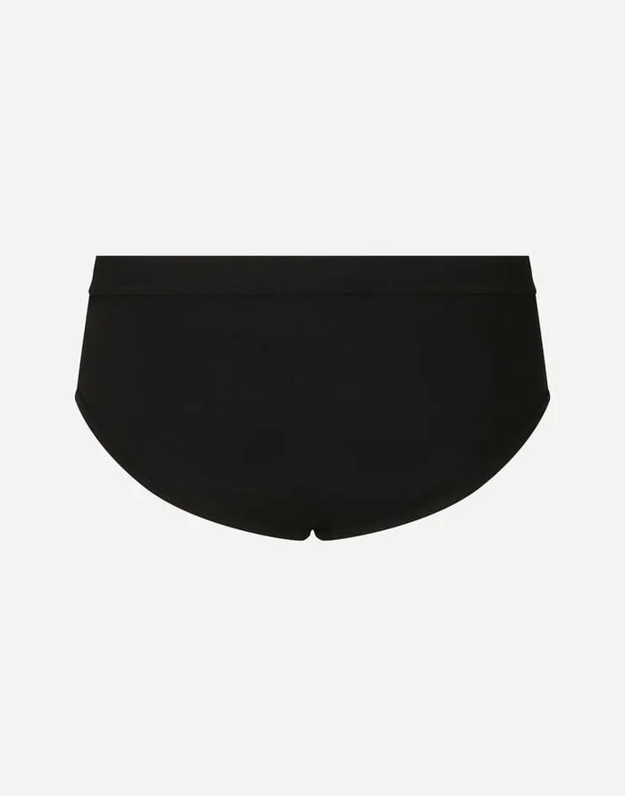 Dolce and Gabbana Beachwear Men Swim Briefs With Topstitching Black Dolce and Gabbana Beachwear Men Swim Briefs With Topstitching Black