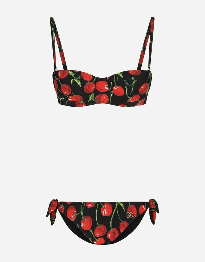 Dolce and Gabbana Beachwear Women Cherryprint Balconette Bikini Multicolor