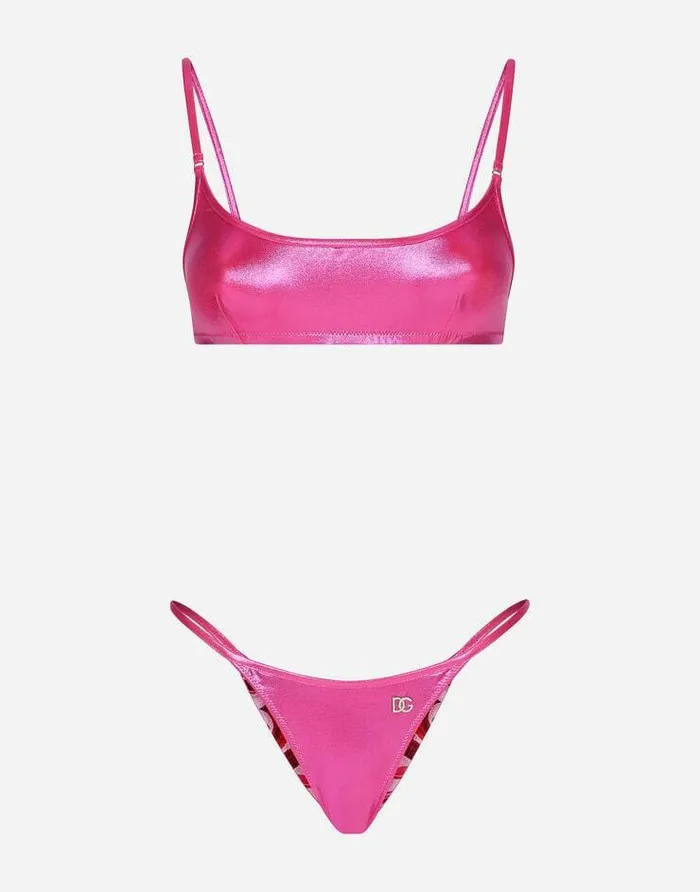 Dolce and Gabbana Beachwear Women Laminated Bralette Bikini Top Pink