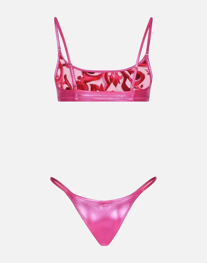 Dolce and Gabbana Beachwear Women Laminated Bralette Bikini Top Pink Dolce and Gabbana Beachwear Women Laminated Bralette Bikini Top Pink