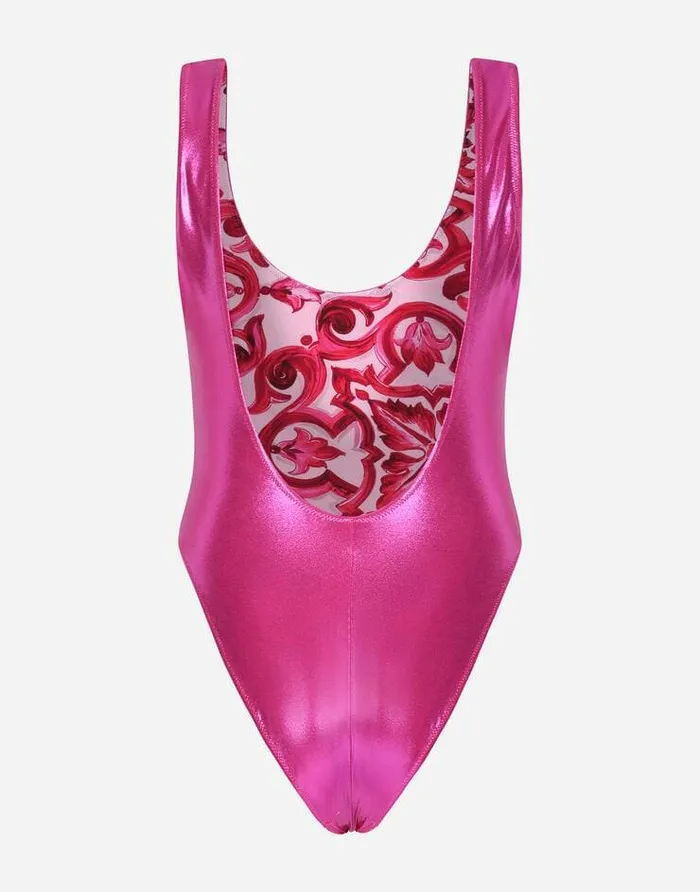 Dolce and Gabbana Beachwear Women Laminated Racing Swimsuit Pink Dolce and Gabbana Beachwear Women Laminated Racing Swimsuit Pink