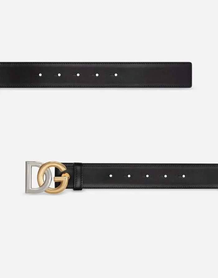 Dolce and Gabbana Belts Men Calfskin Belt With Doubleplated DG Logo Black Dolce and Gabbana Belts Men Calfskin Belt With Doubleplated DG Logo Black