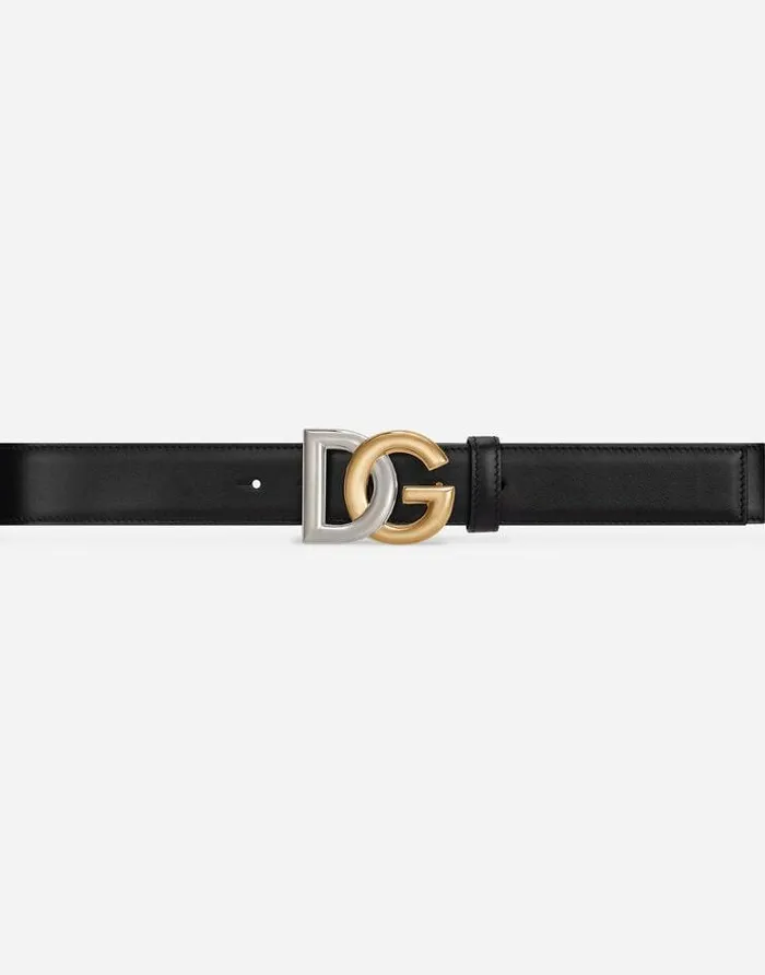 Dolce and Gabbana Belts Men Calfskin Belt With Doubleplated DG Logo Black Dolce and Gabbana Belts Men Calfskin Belt With Doubleplated DG Logo Black