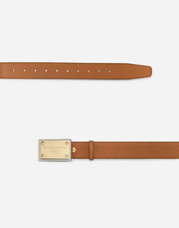 Dolce and Gabbana Belts Men Grainy Calfskin Belt Beige Dolce and Gabbana Belts Men Grainy Calfskin Belt Beige