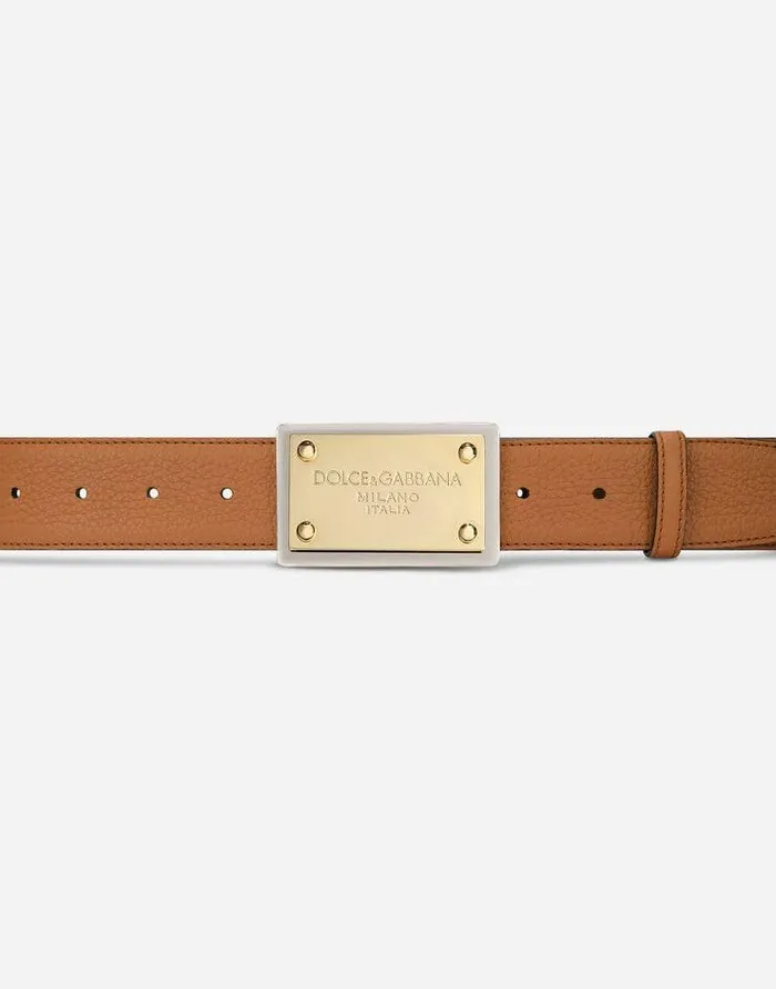 Dolce and Gabbana Belts Men Grainy Calfskin Belt Beige Dolce and Gabbana Belts Men Grainy Calfskin Belt Beige