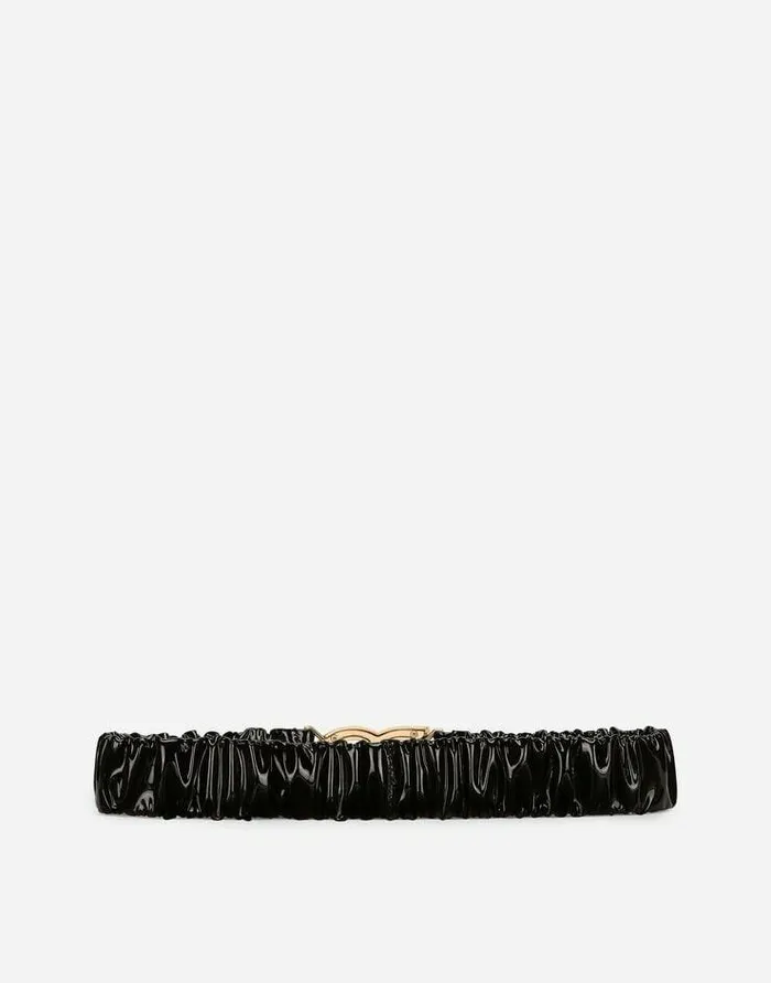 Dolce and Gabbana Belts Women Elasticated And Gathered Patent Leather Belt With DG Logo Black Dolce and Gabbana Belts Women Elasticated And Gathered Patent Leather Belt With DG Logo Black