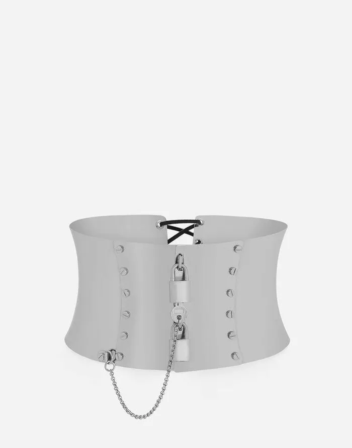 Dolce and Gabbana Belts Women High Corset Belt With Padlocks Silver