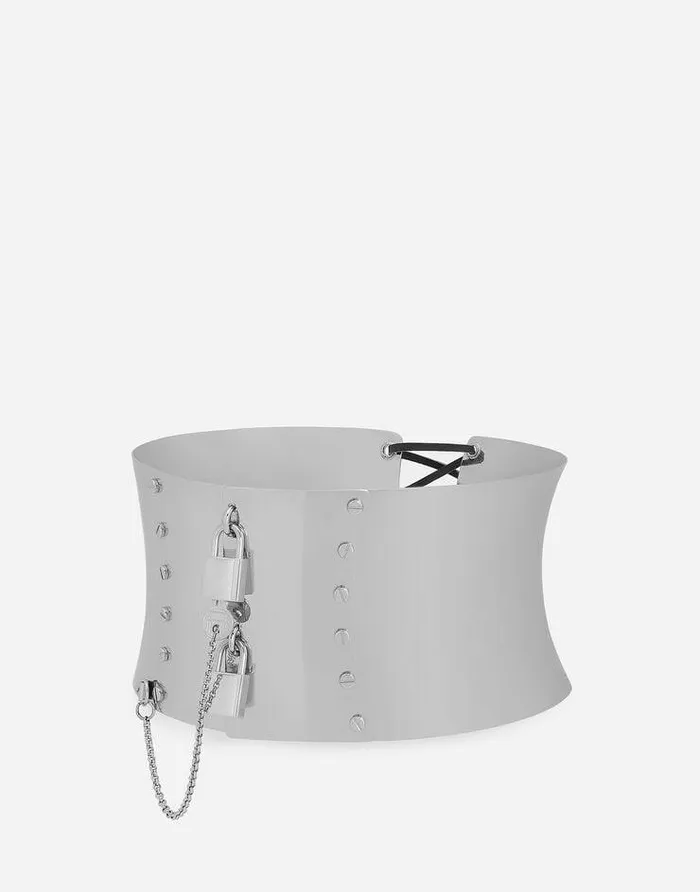Dolce and Gabbana Belts Women High Corset Belt With Padlocks Silver Dolce and Gabbana Belts Women High Corset Belt With Padlocks Silver