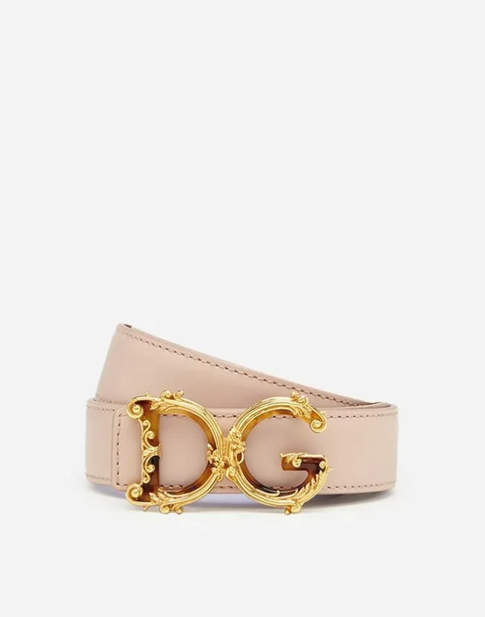 Dolce and Gabbana Belts Women Leather Belt With DG Baroque Logo Pale Pink