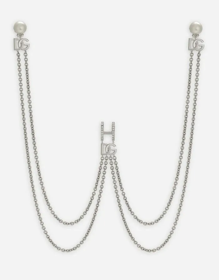 Dolce and Gabbana Bijoux Men Lip Piercing With DG Logo And Earrings Silver