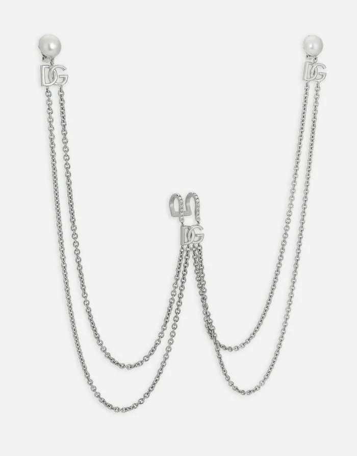Dolce and Gabbana Bijoux Men Lip Piercing With DG Logo And Earrings Silver Dolce and Gabbana Bijoux Men Lip Piercing With DG Logo And Earrings Silver