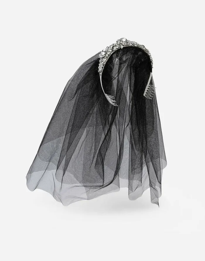 Dolce and Gabbana Bijoux Women Rhinestone Diadem With Tulle Veil Silver