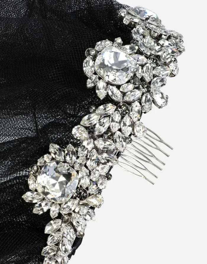 Dolce and Gabbana Bijoux Women Rhinestone Diadem With Tulle Veil Silver Dolce and Gabbana Bijoux Women Rhinestone Diadem With Tulle Veil Silver