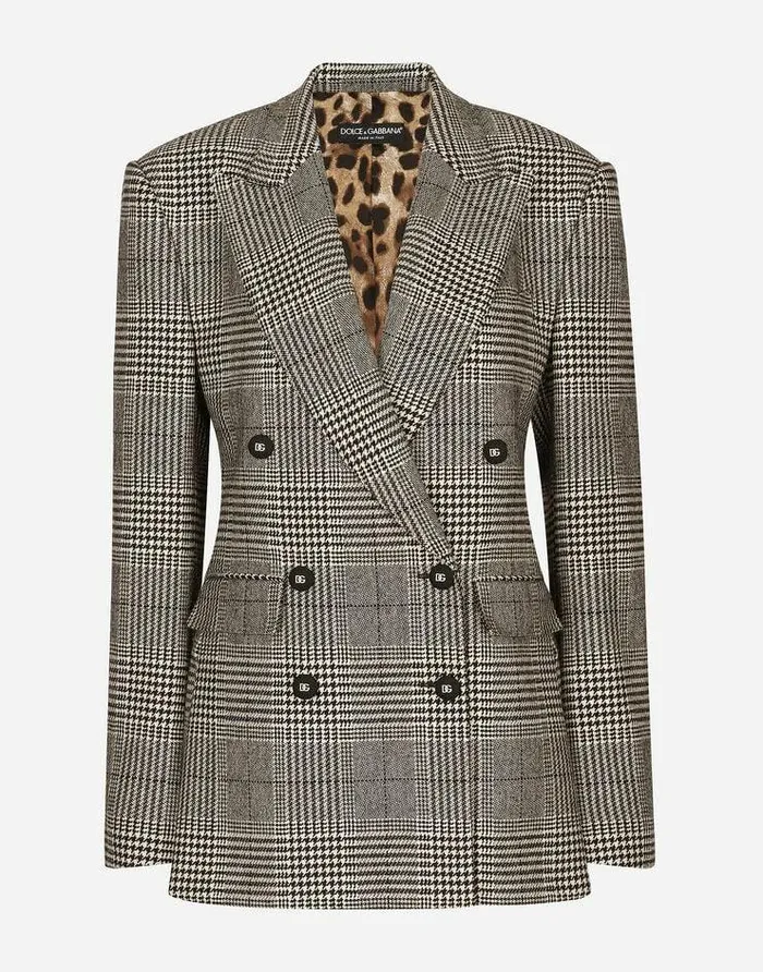 Dolce and Gabbana Blazers Women Glen Plaid Jacket With Vents Multicolor