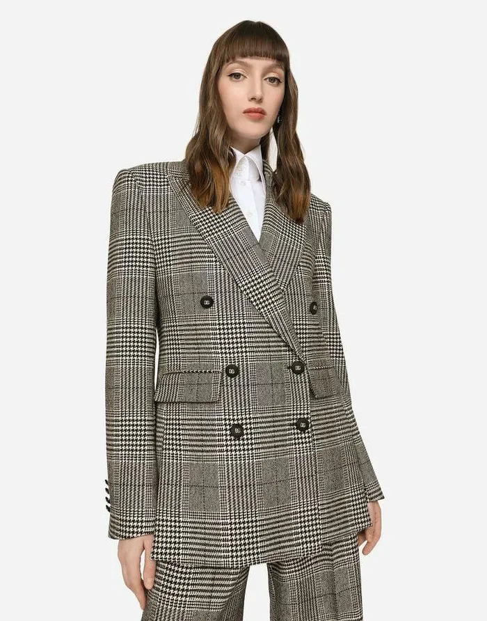 Dolce and Gabbana Blazers Women Glen Plaid Jacket With Vents Multicolor Dolce and Gabbana Blazers Women Glen Plaid Jacket With Vents Multicolor