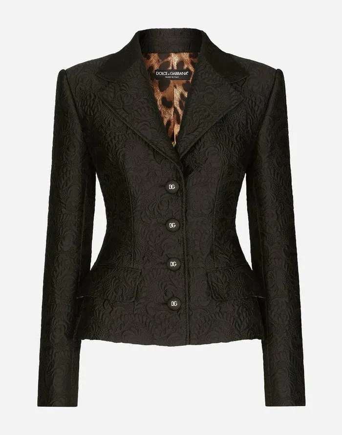 Dolce and Gabbana Blazers Women Singlebreasted Floral Jacquard Jacket Black