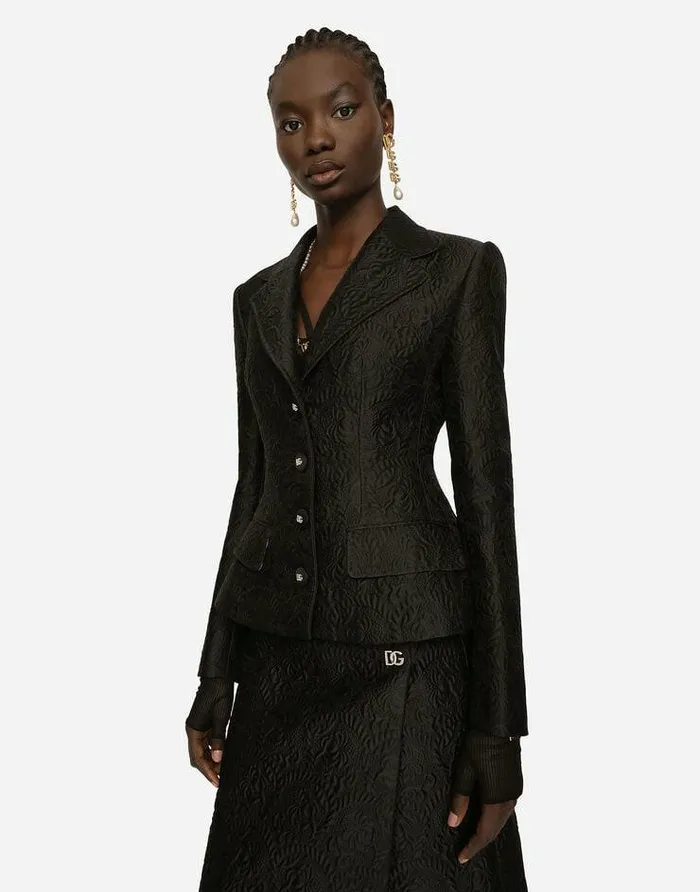 Dolce and Gabbana Blazers Women Singlebreasted Floral Jacquard Jacket Black