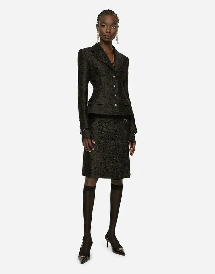 Dolce and Gabbana Blazers Women Singlebreasted Floral Jacquard Jacket Black