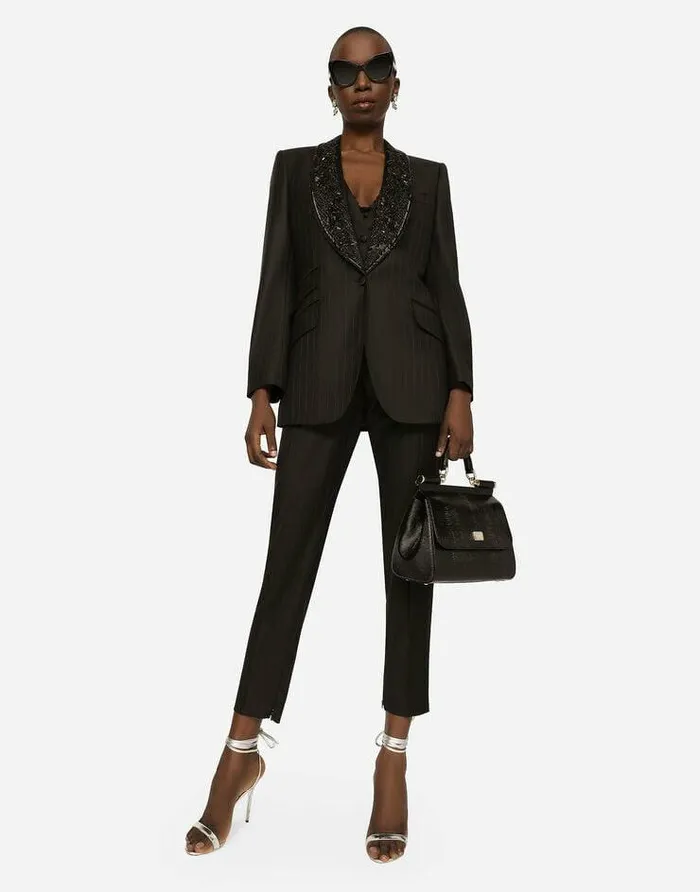 Dolce and Gabbana Blazers Women Singlebreasted Pinstripe Jacket With Embroidery Multicolor Dolce and Gabbana Blazers Women Singlebreasted Pinstripe Jacket With Embroidery Multicolor