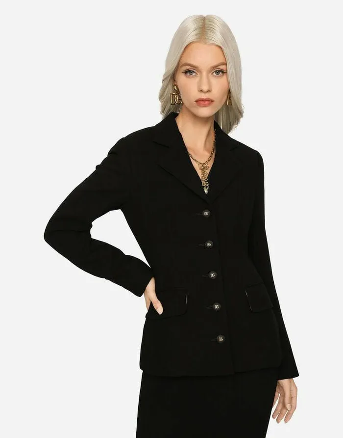 Dolce and Gabbana Blazers Women Singlebreasted Wool Crepe Dolce Jacket With DG Buttons Black Dolce and Gabbana Blazers Women Singlebreasted Wool Crepe Dolce Jacket With DG Buttons Black
