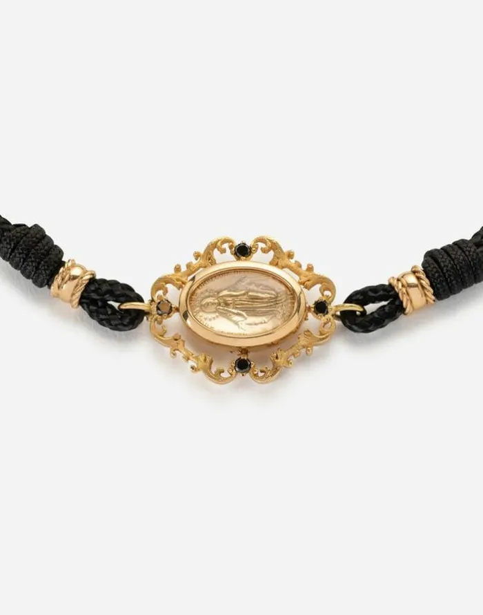 Dolce and Gabbana Bracelets Men Fabric Devotion Bracelet With Yellow Gold Pendant Charm Gold Dolce and Gabbana Bracelets Men Fabric Devotion Bracelet With Yellow Gold Pendant Charm Gold