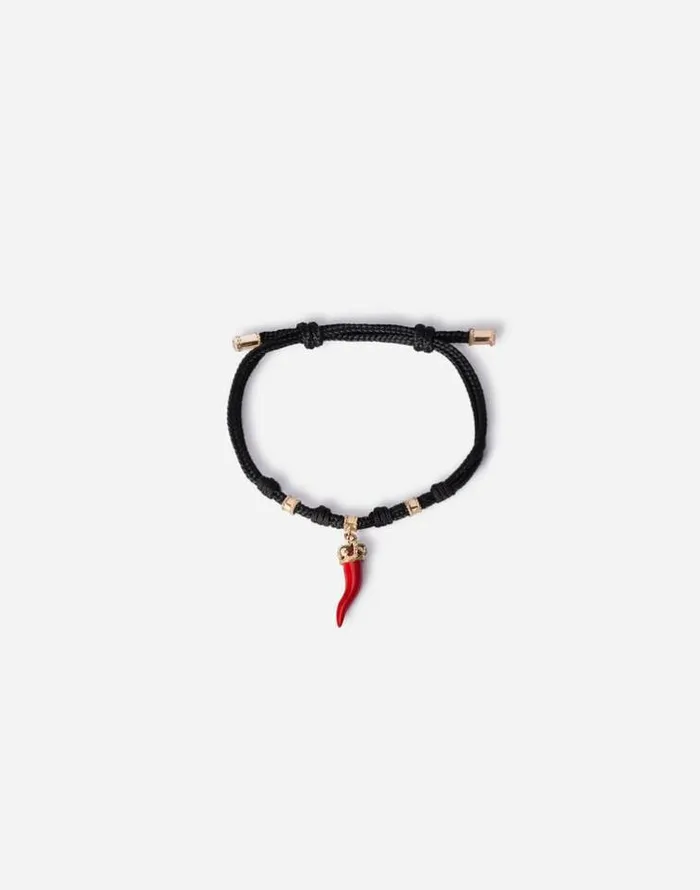 Dolce and Gabbana Bracelets Men Fabric Good Luck Bracelet With Enameled Yellow Gold Pendant Charm Gold Dolce and Gabbana Bracelets Men Fabric Good Luck Bracelet With Enameled Yellow Gold Pendant Charm Gold