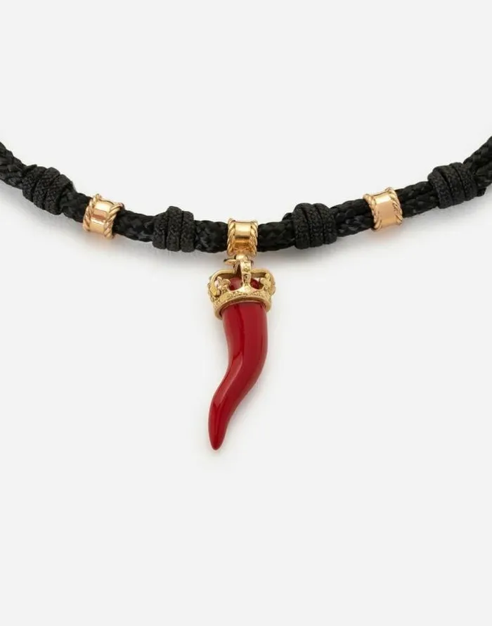 Dolce and Gabbana Bracelets Men Fabric Good Luck Bracelet With Enameled Yellow Gold Pendant Charm Gold Dolce and Gabbana Bracelets Men Fabric Good Luck Bracelet With Enameled Yellow Gold Pendant Charm Gold