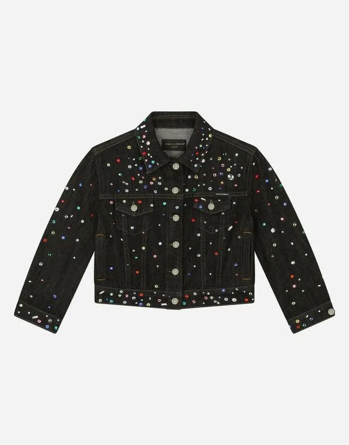Dolce and Gabbana Coats And Jackets Children Denim Jacket With Multicolored Fusible Rhinestones Blue Dolce and Gabbana Coats And Jackets Children Denim Jacket With Multicolored Fusible Rhinestones Blue