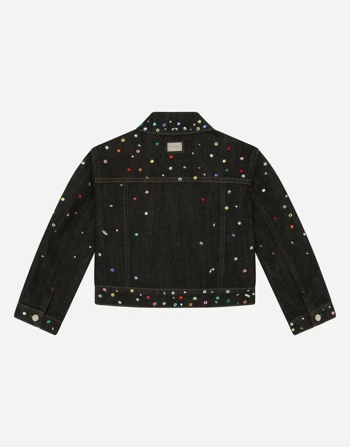 Dolce and Gabbana Coats And Jackets Children Denim Jacket With Multicolored Fusible Rhinestones Blue Dolce and Gabbana Coats And Jackets Children Denim Jacket With Multicolored Fusible Rhinestones Blue