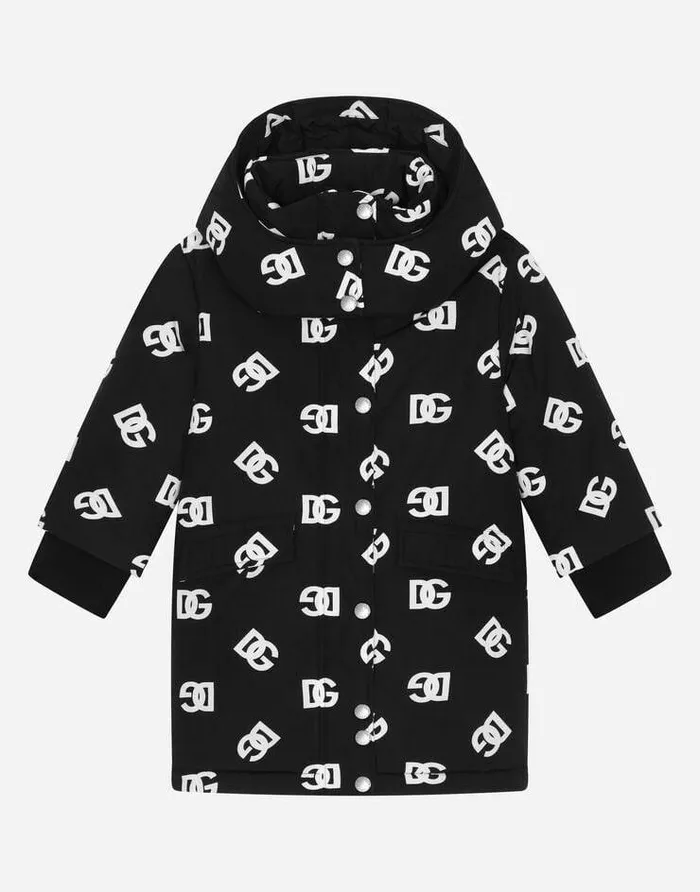 Dolce and Gabbana Coats And Jackets Children Long Nylon Down Jacket With DG Logo Print Multicolor Dolce and Gabbana Coats And Jackets Children Long Nylon Down Jacket With DG Logo Print Multicolor