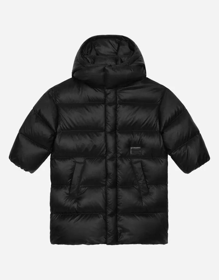 Dolce and Gabbana Coats And Jackets Children Long Nylon Down Jacket With Logo Tag Black Dolce and Gabbana Coats And Jackets Children Long Nylon Down Jacket With Logo Tag Black