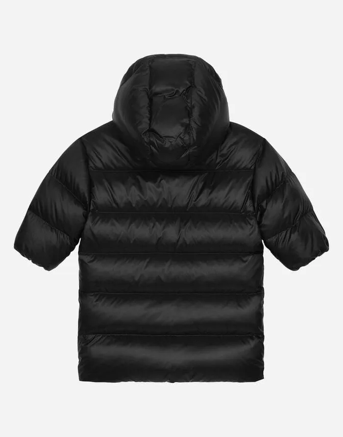 Dolce and Gabbana Coats And Jackets Children Long Nylon Down Jacket With Logo Tag Black Dolce and Gabbana Coats And Jackets Children Long Nylon Down Jacket With Logo Tag Black