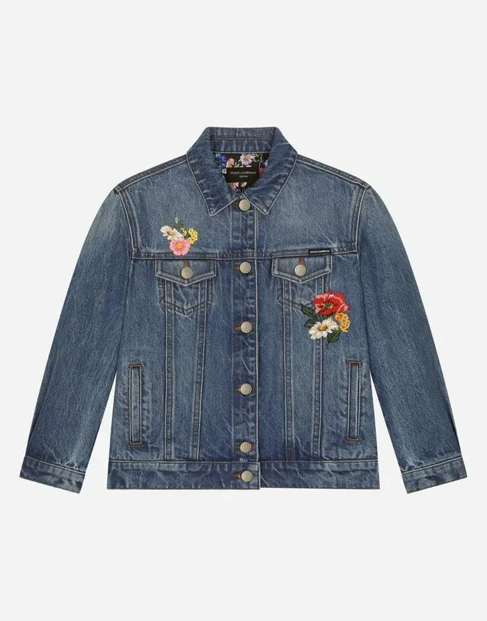 Dolce and Gabbana Coats And Jackets Children Stretch Denim Jacket With Embroidery Multicolor Dolce and Gabbana Coats And Jackets Children Stretch Denim Jacket With Embroidery Multicolor