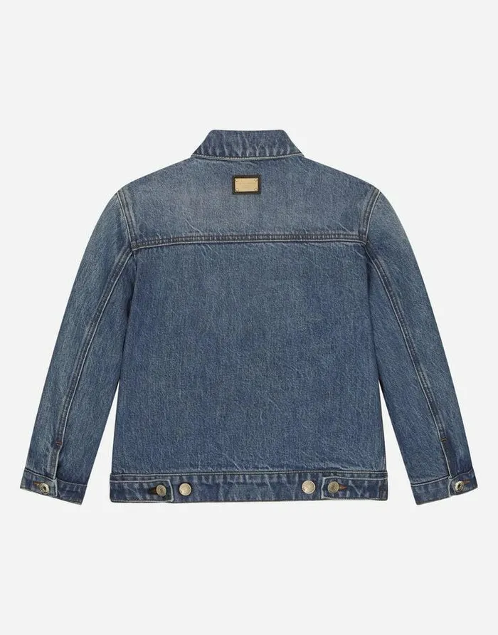 Dolce and Gabbana Coats And Jackets Children Stretch Denim Jacket With Embroidery Multicolor Dolce and Gabbana Coats And Jackets Children Stretch Denim Jacket With Embroidery Multicolor