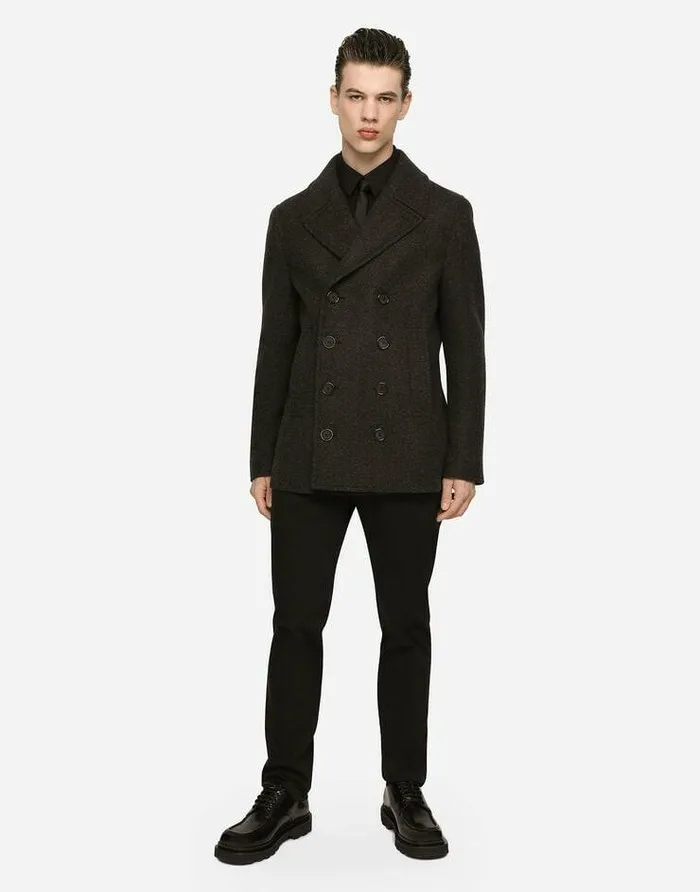 Dolce and Gabbana Coats And Jackets Men Doublebreasted Wool Pea Coat With Branded Tag Grey Dolce and Gabbana Coats And Jackets Men Doublebreasted Wool Pea Coat With Branded Tag Grey