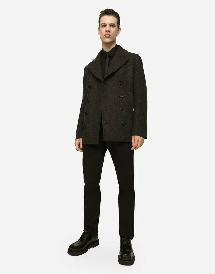 Dolce and Gabbana Coats And Jackets Men Doublebreasted Wool Pea Coat With Branded Tag Grey Dolce and Gabbana Coats And Jackets Men Doublebreasted Wool Pea Coat With Branded Tag Grey