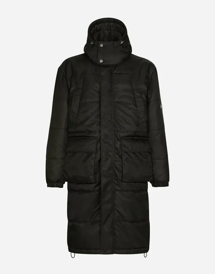 Dolce and Gabbana Coats And Jackets Men Nylon Jacket With Hood And Branded Tag Black Dolce and Gabbana Coats And Jackets Men Nylon Jacket With Hood And Branded Tag Black