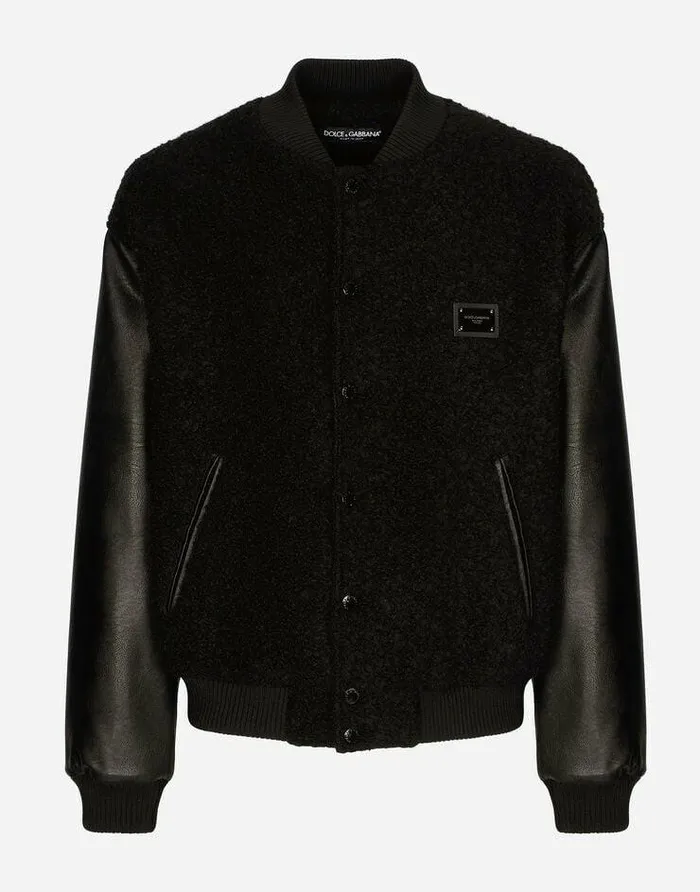 Dolce and Gabbana Coats And Jackets Men Wool Boucl And Faux Leather Jacket Black Dolce and Gabbana Coats And Jackets Men Wool Boucl And Faux Leather Jacket Black