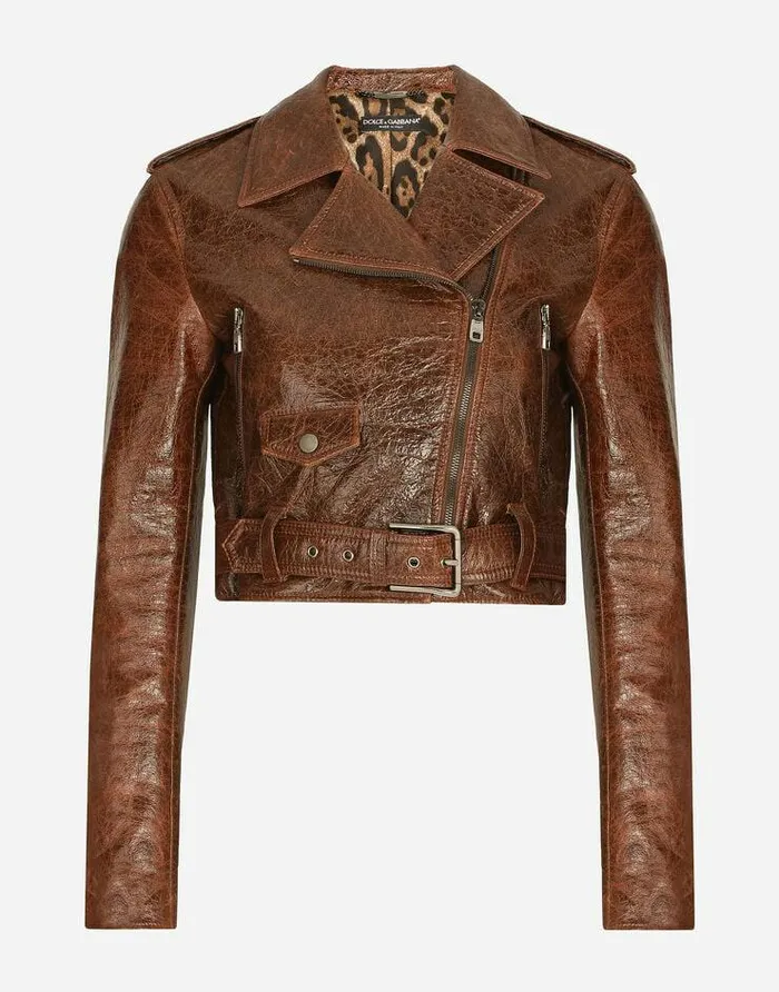 Dolce and Gabbana Coats And Jackets Women Coated Cotton Faux Leather Biker Jacket Brown Dolce and Gabbana Coats And Jackets Women Coated Cotton Faux Leather Biker Jacket Brown