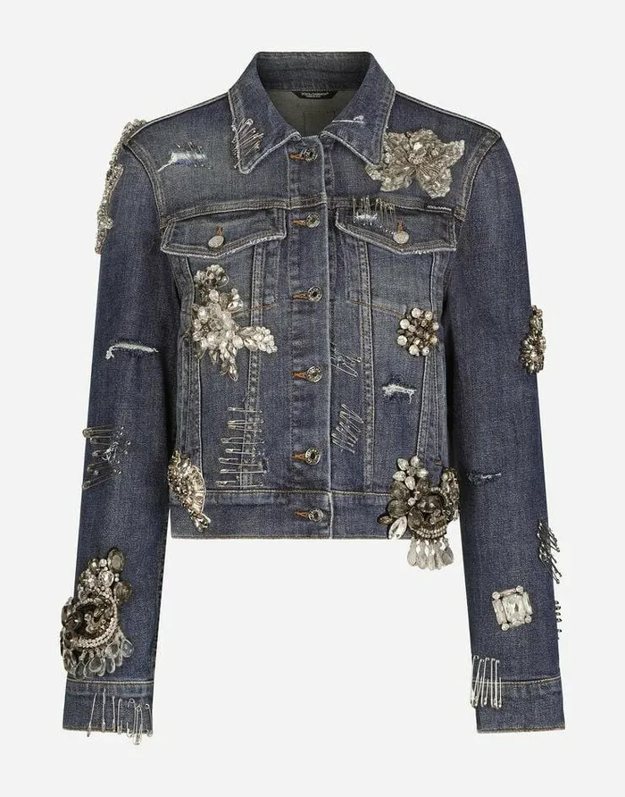 Dolce and Gabbana Coats And Jackets Women Denim Jacket With Rhinestone Details Multicolor Dolce and Gabbana Coats And Jackets Women Denim Jacket With Rhinestone Details Multicolor