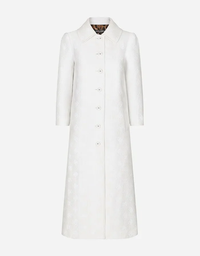 Dolce and Gabbana Coats And Jackets Women Jacquard Coat With Allover DG Logo White Dolce and Gabbana Coats And Jackets Women Jacquard Coat With Allover DG Logo White