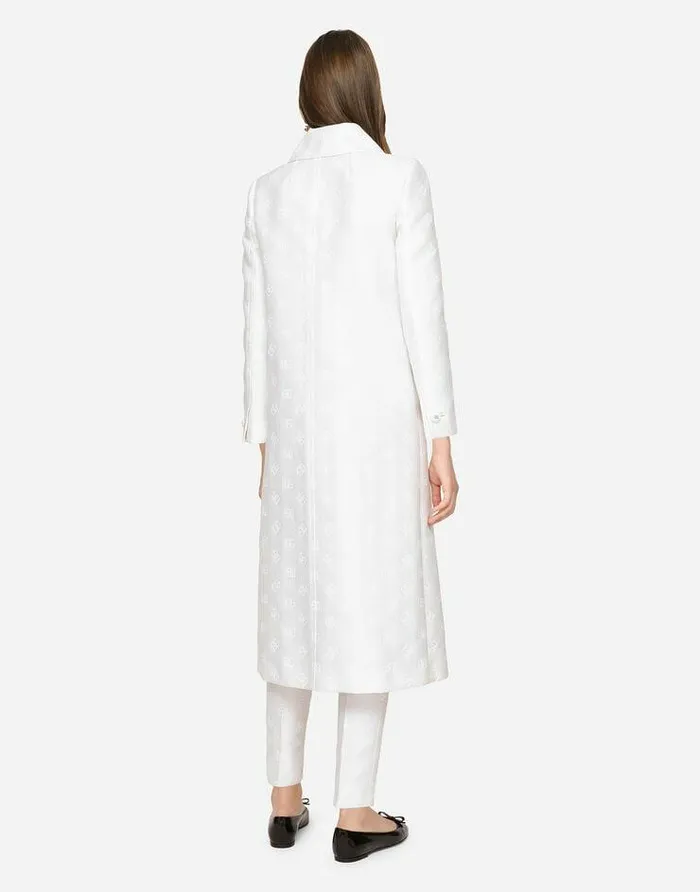 Dolce and Gabbana Coats And Jackets Women Jacquard Coat With Allover DG Logo White Dolce and Gabbana Coats And Jackets Women Jacquard Coat With Allover DG Logo White