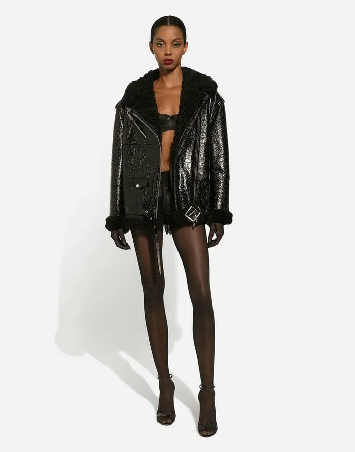 Dolce and Gabbana Coats And Jackets Women Shearling Jacket Black Dolce and Gabbana Coats And Jackets Women Shearling Jacket Black